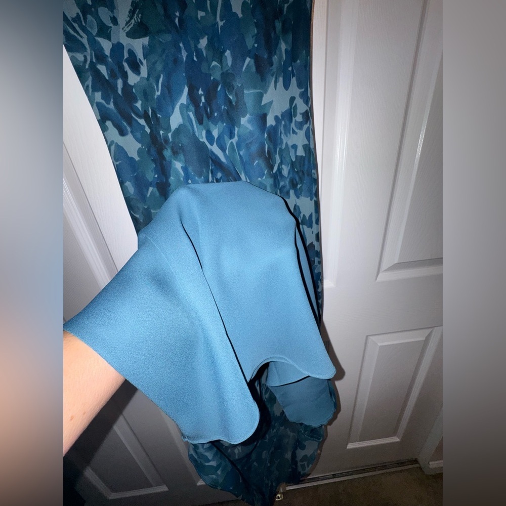 100% Silk Charter Club Teal Floral Maxi Dress - Picture 3 of 4